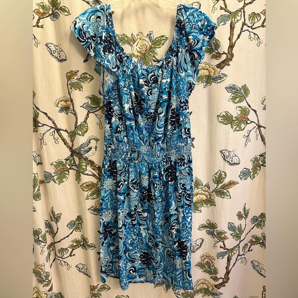 Lilly Pulitzer large clarette flutter sleeve in mermazing blue